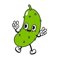 Jumping Cucumber character character. Vector hand drawn traditional cartoon vintage, retro, kawaii character illustration icon. Isolated on white background. Cucumber character concept