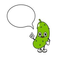 Cute funny Cucumber with speech bubble character. Vector hand drawn traditional cartoon vintage, retro, kawaii character illustration icon. Isolated white background. Cucumber character