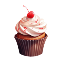 AI generated Cupcake with White Frosting and a Cherry. AI generated image png