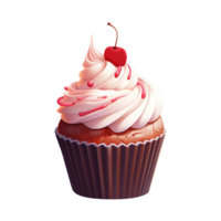 ai generiert Cupcake mit Weiß Glasur und ein Kirsche. ai generiert Bild png