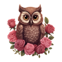 AI generated Owl Sitting on a Branch of Roses. AI Generated Image png