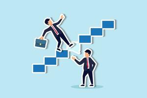 Expert advice or intelligence information to solve business problem, professional consultant or support giving solution concept, businessman expert with speech bubble help connect stairway to success. vector