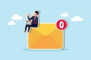 Email management, handle many emails or manage to reply all emails, efficiency or productive way, prioritize or categorize information concept, businessman work with computer laptop on email envelope. vector