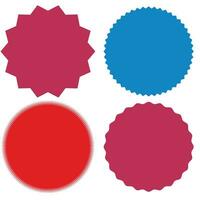 Set of vector starburst, sunburst badges. Different color. Simple flat style Vintage labels. Colored stickers.