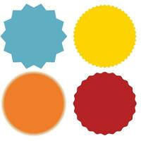 Set of vector starburst, sunburst badges. Different color. Simple flat style Vintage labels. Colored stickers.