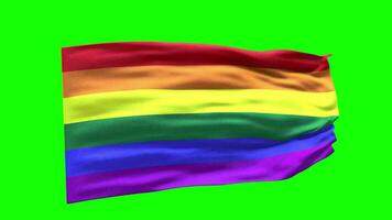 LGBT rainbow stripes flag waving 3d render animation isolated on green screen background, LGBTQ gay pride, bisexuality concept sing symbol animated motion graphic video