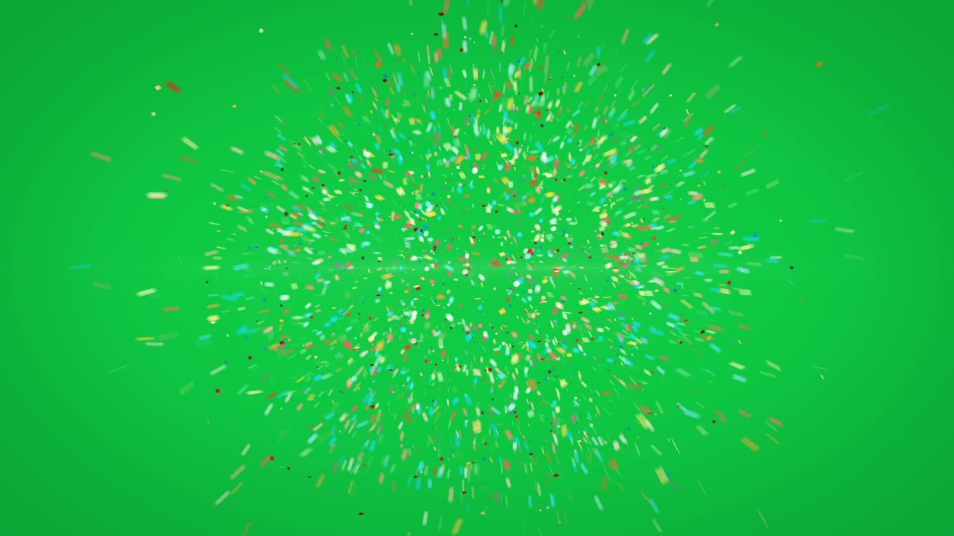 Confetti burst explosion animation effect on green screen background
