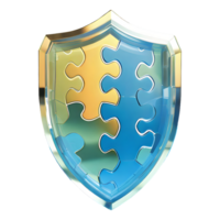 AI generated glass Puzzle Secure Shield symbol 3d isolated on transparent background png