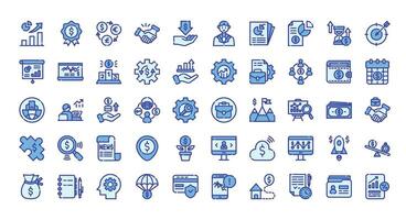 Business icons bundle. Blue colored outline icon style. Vector illustration