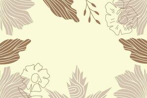 Botanical hand-drawn background with leaves and flowers on a brown background. Vector illustration