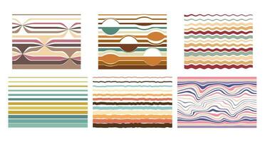 Collection of patterns in the style of the 70s 80s. Horizontal groovy striped vintage background. Psychedelic abstract hippie background. Vector illustration.