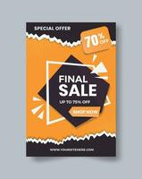 Sale promotion flat banner template with a yellow background and paper shape with a shadow. vector