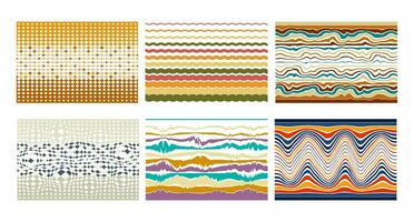 Vintage set of groovy patterns in the style of the 70s. Horizontal psychedelic abstract background. Set of abstract retro patterns in hippie style. Vector illustration.