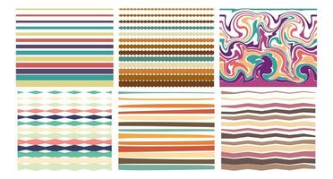 Horizontal groovy striped background in 70s 80s style. Psychedelic abstract background. Set of abstract retro patterns in hippie style. Vector illustration.