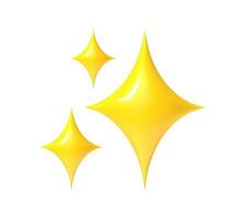 Shining stars emoji. Sparkles golden 3d style star icon, twinkle social media platform symbol. Yellow cartoon glittering abstract element vector set