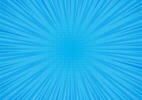 Comic background. Cartoon pop art abstract texture. Blue banner with speed ray lines and halftone dots. Radial wallpaper with rays, explosion for comic books. Vector concept
