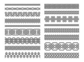 Celtic borders. Seamless vintage border frames with celtic folk knots tattoo black and white decorative design. Pattern brushes, endless chains vector set