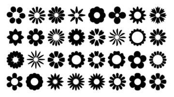 Silhouette daisy flower. Simple shape chamomile, black silhouette flowers. Floral graphic design element, plant icon, nature abstract chamomiles. Vector set