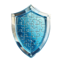 AI generated glass Puzzle Secure Shield symbol 3d isolated on transparent background png
