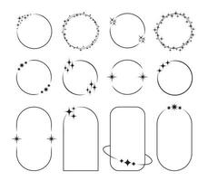 estrella marco. línea fronteras con estrellas, boho redondo y rectangular marcos y2k estético mínimo retro estrellado elementos, arco con polvo de estrellas brillar vector conjunto