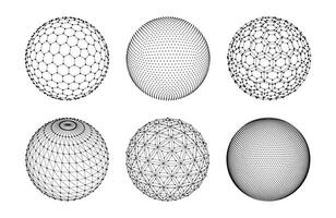 3d esfera malla. globo, planeta con puntos y líneas, pelota polígono rejillas futurista tecnología digital estructura estructura alámbrica resumen ciencia ficción vector conjunto