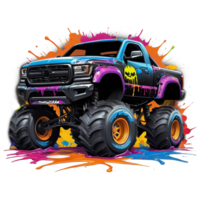 AI generated Illustration of Monster Truck Standing on The Rocks png