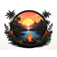 AI generated Illustration of a sunset in the mountains with campfire png