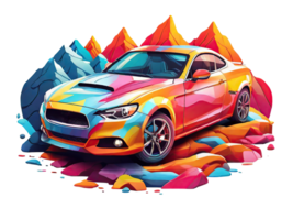 AI generated Illustration of Colorful Racing Car in The Mountains png