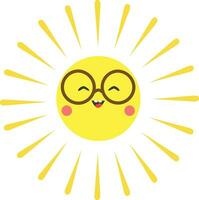 Cute sunny with smiling face in cartoon style vector