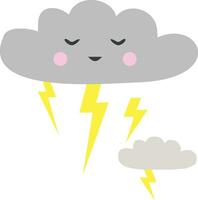 Cute thunder and cloud in cartoon style. Weather forecast icon vector