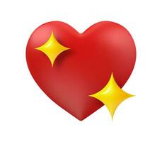 Sparkling heart emoji. 3D red heart and yellow sparkles stars, social media and email good and happy event in your life icon vector cartoon concept