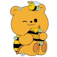 bear character eating sweet honey png