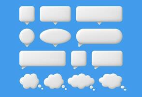 3d habla burbujas blanco charla mensaje texto burbuja, pensando y diálogo vacío globos pensamiento cómic nubes, en línea hablando caja aislado vector conjunto