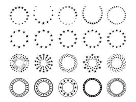 estrella círculos redondo sello sello frontera con estrellas, Clásico circular cinco puntiagudo estrella insignia, prima calidad y garantía emblema. aislado vector conjunto