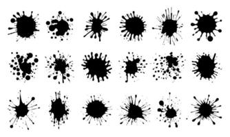 Ink drops. Ink blot spot and splatter, black liquid paint drip splashes. Artistic dirty grunge abstract spot inking stained effect isolated vector set