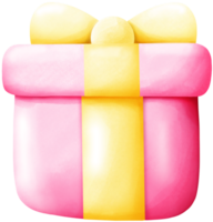 Pink gift box with yellow bow png