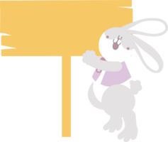 happy easter with bunny rabbit and blank sign banner, flat png transparent cartoon character design