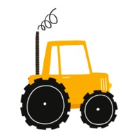 Hand drawn tractor on isolated background, flat isolated illustration of orange tractor. Illustration of farm transport. Design for children. Hand drawn cute childish illustration of car png