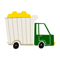 Cute kid dump truck with loads. Simple flat kids illustration on isolated background. Cute vehicles for kids design. png