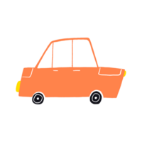 hand dragen fordon. söt bilar dragen i barns stil. passagerare orange bil. transport i scandinavian stil, färgrik offentlig transport. png
