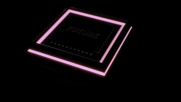 Blue and pink backlit square. Design.Dark background with a square on which the future is written in the animation breaks the floor. photo