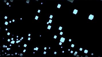 Stream of pulsating cubes in space. Design. Glowing cubes in air. Animation with flying 3d cubes in stream on black background photo