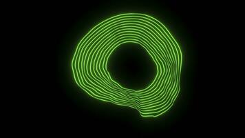 Black background with green circle pattern. Design. Neon lines creating a circle that blur in different directions in the animation. photo