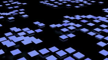 Abstract blue waving surface of small squares isolated on a black background. Design. Blinking and jumping field of squares. photo