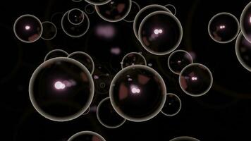 3d bubbles move in stream. Design. Large soap bubbles move in stream on black background. Colored bubbles move brilliantly in stream photo