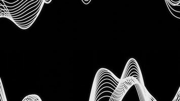 Wave pulsations of stripes on black background. Design. Bands vibrate in wavy curves. Wavy lines move along edges of black background photo