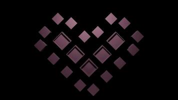 Black background.Design.Tiny pink squares compose the heart and move in the animation in one direction. photo