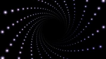 Endless spiral of glowing particles in dark space. Design. Rotating vortex of small circles on a black background, seamless loop. photo