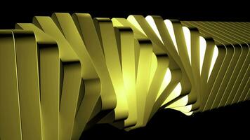 Geometric vortex with 3d effect of dynamically spinning tiles, seamless loop. Design. Horizontal pillar formed by spinning yellow flat blocks on a black background. photo