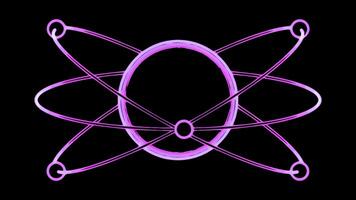 Animation of moving particles in orbit of atom. Design. Simple animation with moving electrons around atom. Trajectory of electrons around atom on black background photo